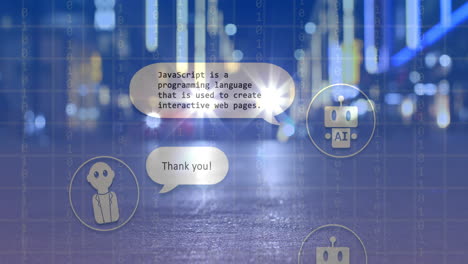 animación de chat de inteligencia artificial sobre el paisaje urbano