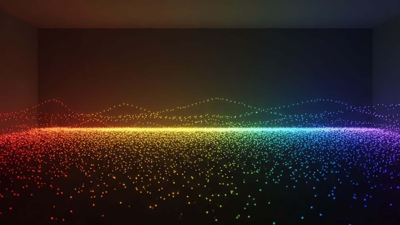 A Stunning Visual Experience of Colorful Waves Illuminating a Dark Space with a Mesmerizing Spectrum of Light and Vibrant Particle Motion