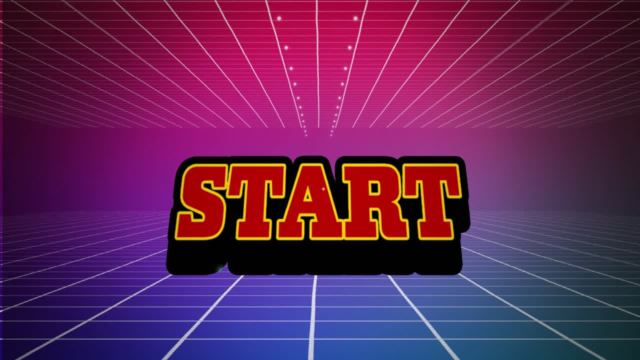 Animation of start text over shapes on blue background