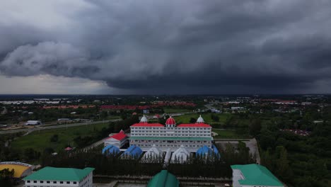 Aerial-panoramic-view-of-cloudy-storm-over-the-big-school-in-Thailand