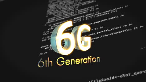 animation of 6g text over data processing on black background