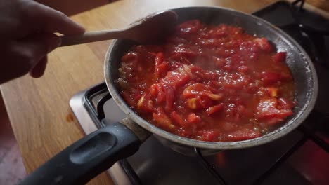 cooking tomato sauce in a kitchen