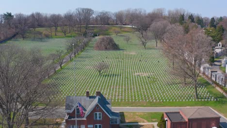 aerial forward over cypress hills national cemetery at brooklyn, new york