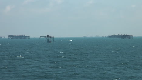 oil platform in caspian sea offshore oil rig drilling platform off the baku, azerbaijan
