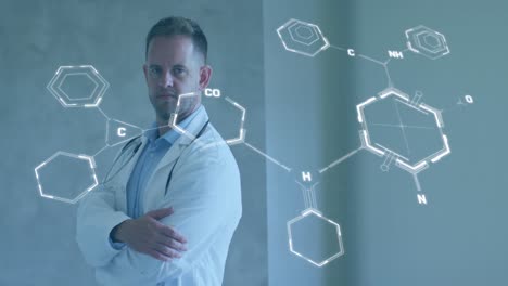 Animation-of-chemical-structures-over-caucasian-male-doctor