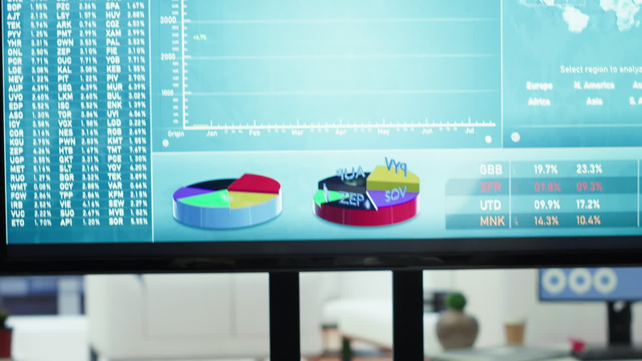 oficina de una empresa de gama alta con una computadora que muestra información detallada de datos