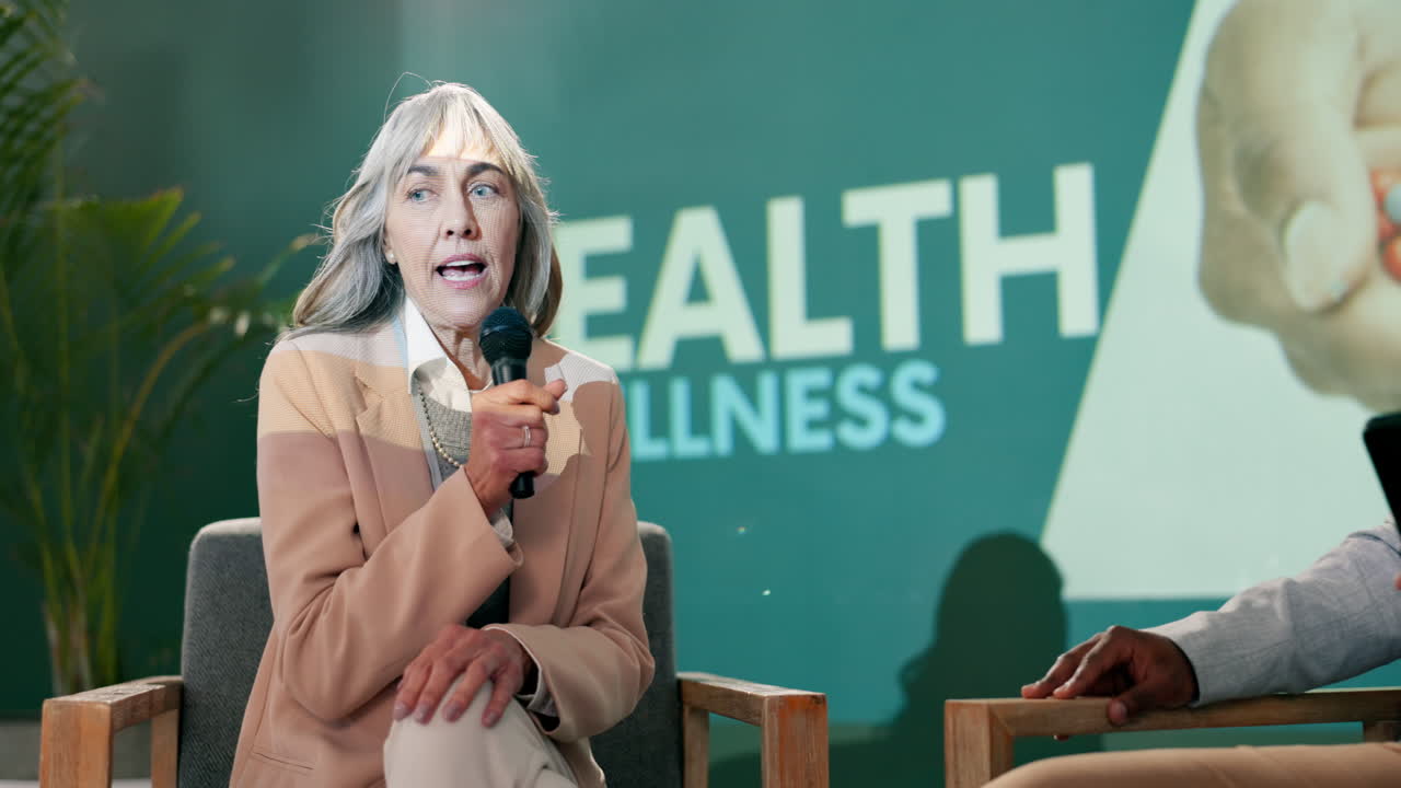Woman speaking at a health and wellness conference