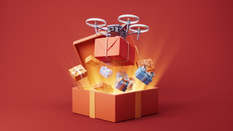 drone carrying the gift box with celebrating concept, 3d rendering.