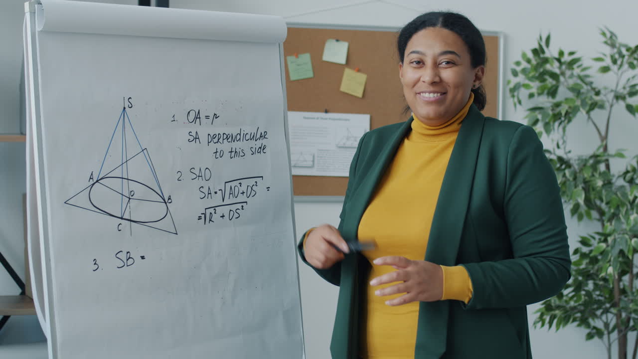 Woman Teacher Explaining Geometry on Whiteboard