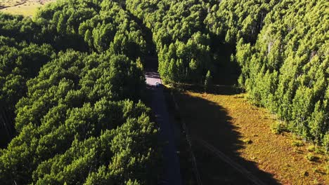 A-drone-flies-over-and-follows-cars-going-through-Guardsman-Pass,-Utah