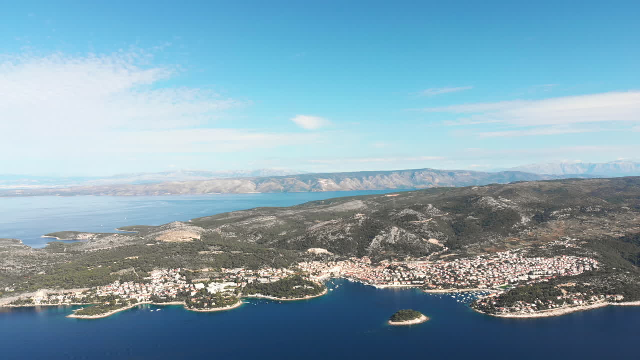 Aerial View of a Coastal Town on a Mediterranean Island