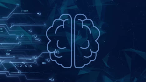 animation of brain over computer circuit board and network of connections on black background