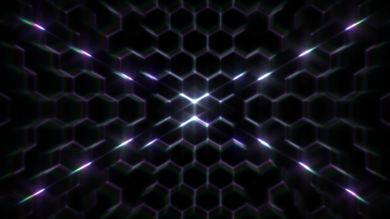 Sci-fi neon glowing hexagonal grid.