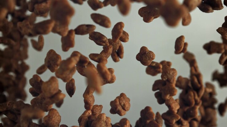 Brown Pet Food Kibble Falling in Slow Motion