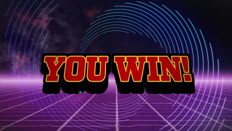 animation of you win text over neon pattern on dark background