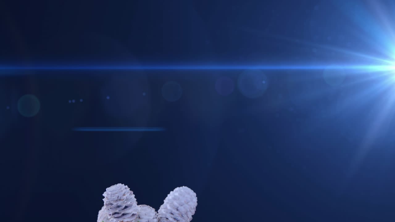 Green swirl emerging at right edge and spiraling around jar with pinecones, evergreen adding charm