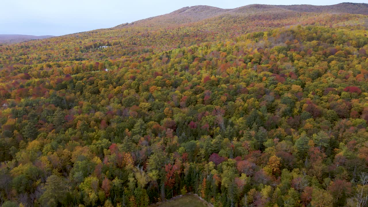 impresionante paisaje natural de colorido follaje otoñal en nueva inglaterra - vista aérea de vuelo
