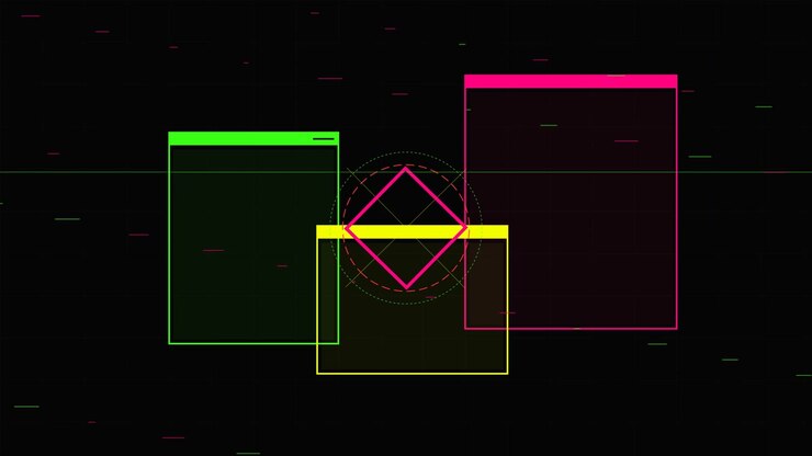 Abstract Motion Graphics with Rotating Geometric Shapes and Neon Frames