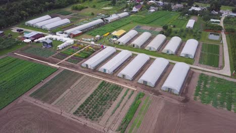 aerial view of agricultural exhibition and greenhouse