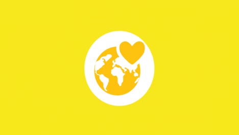 Animation-of-globe-with-heart-icon-over-yellow-background