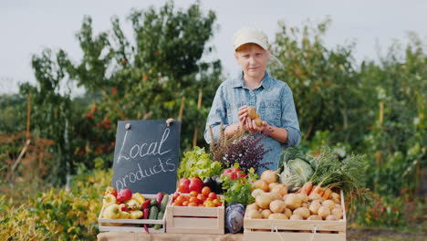 Portrait-Of-A-Farmer-Girl-Behind-The-Counter-At-A-Rural-Fair