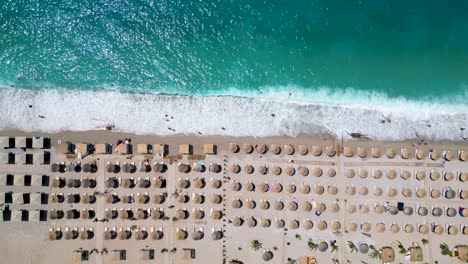 Overhead-drone-shot-of-beautiful-beach-in-the-Ionian-sea
