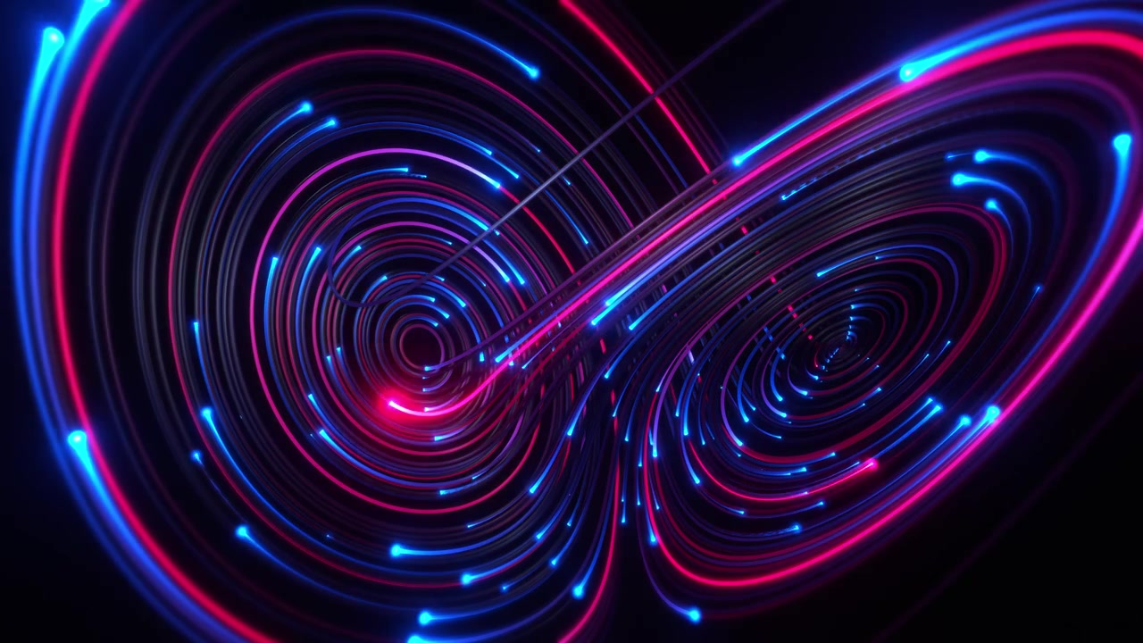 Sfondo vorticoso di scie luminose al neon blu e rosse astratte