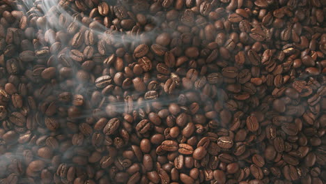 humo que se eleva desde el enfriamiento de los granos de café - vista de arriba de los granos tostados, dolly en