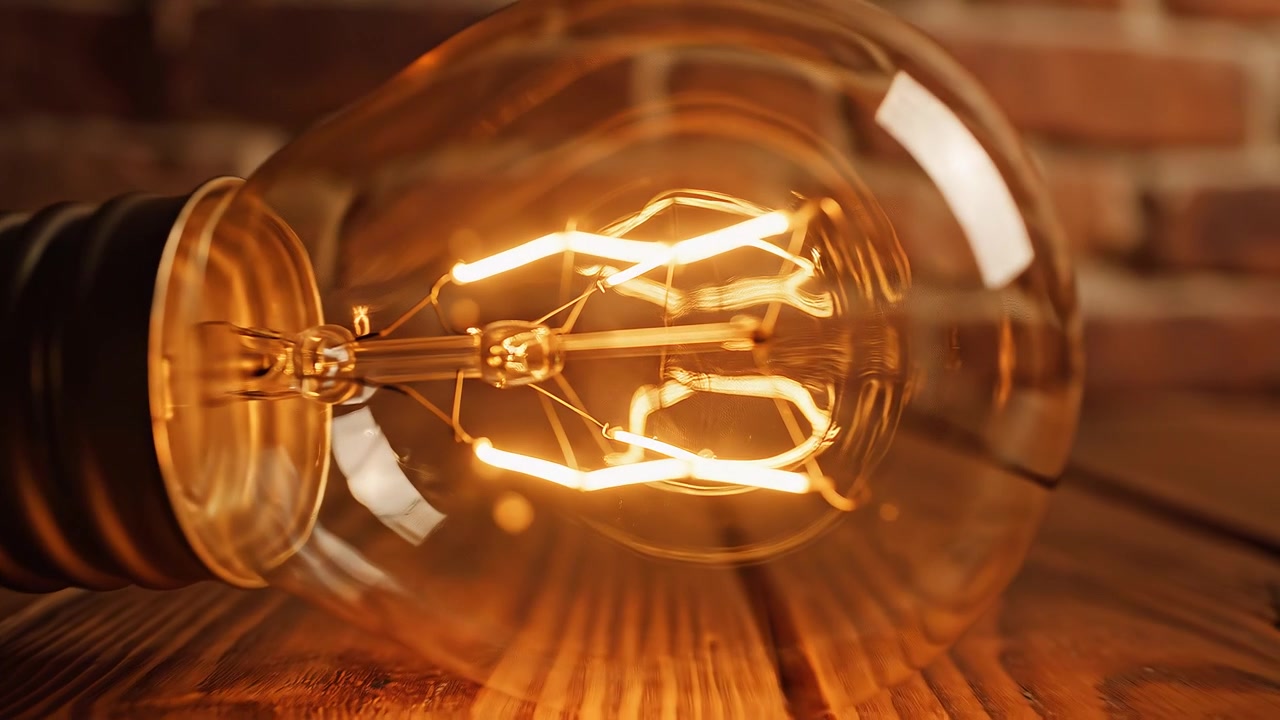 Bombilla Edison vintage resplandeciente sobre una superficie de madera