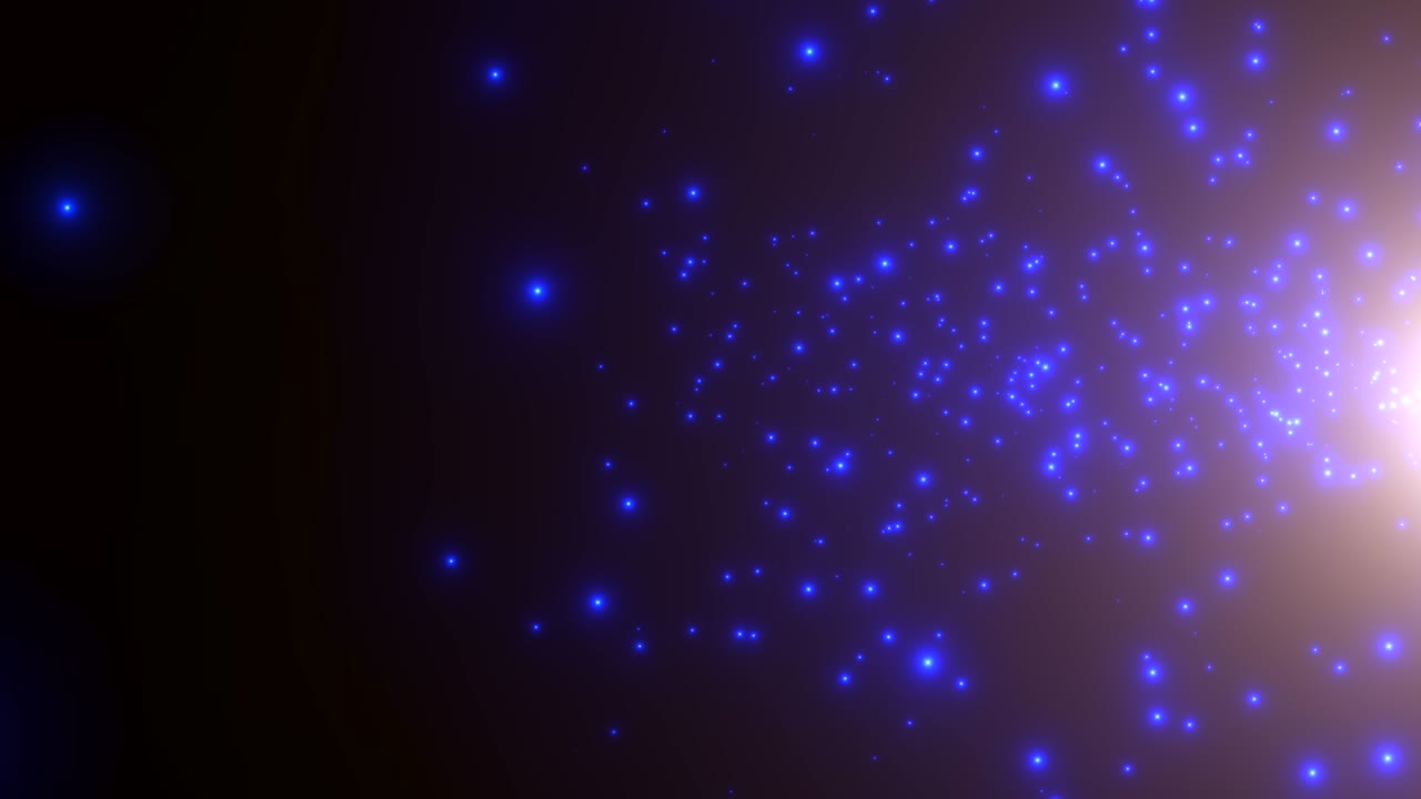 pequeñas partículas azules y estrellas en fondo oscuro