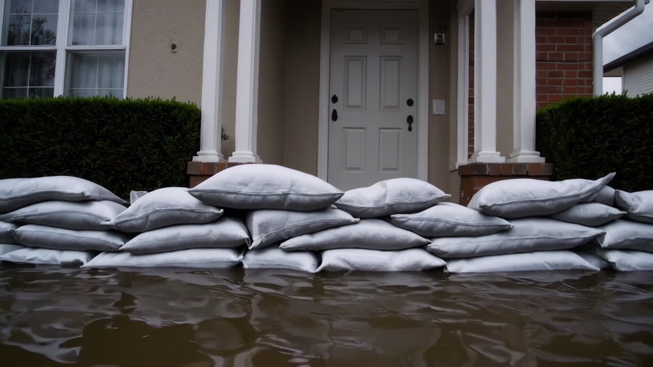 Flooded Home with Sandbags