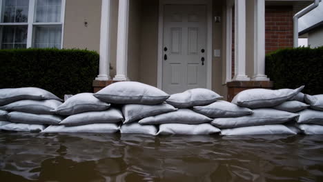 flooded home with sandbags