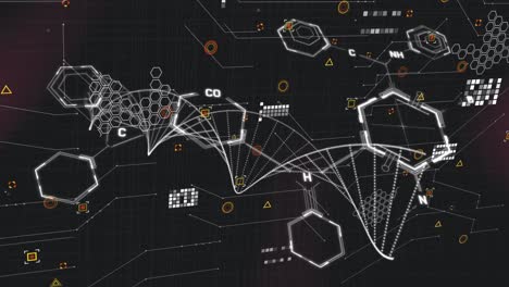 Animation-Von-DNA-Strängen,-Chemischen-Strukturen-Und-Datenverarbeitung