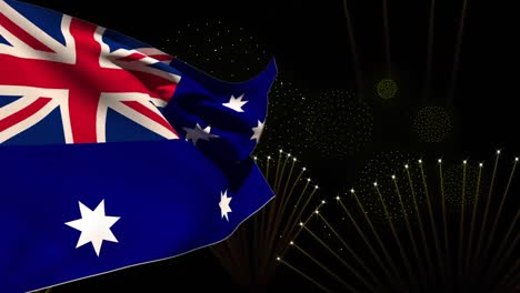 Animation-Der-Flagge-Australiens-über-Feuerwerk-Auf-Schwarzem-Hintergrund