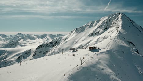 val thorens ski resort in snowy french alps mountains, aerial