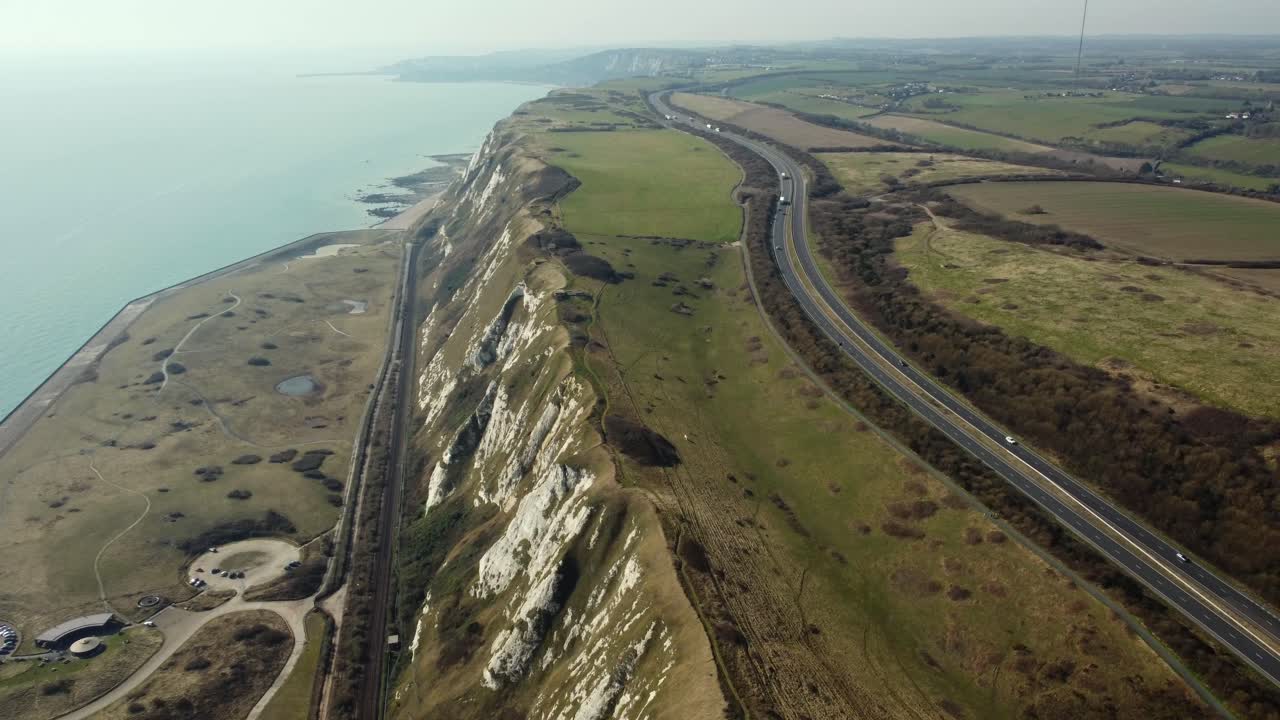 Aerial view of the Cliffs of Dover and surrounding landscape