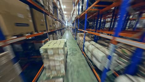 merchandise warehouse with boxes of goods stored on the racks