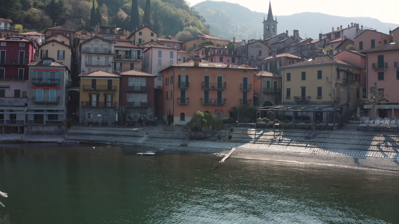 Aerial View of Varenna Beach, on Lake Como, in Italy