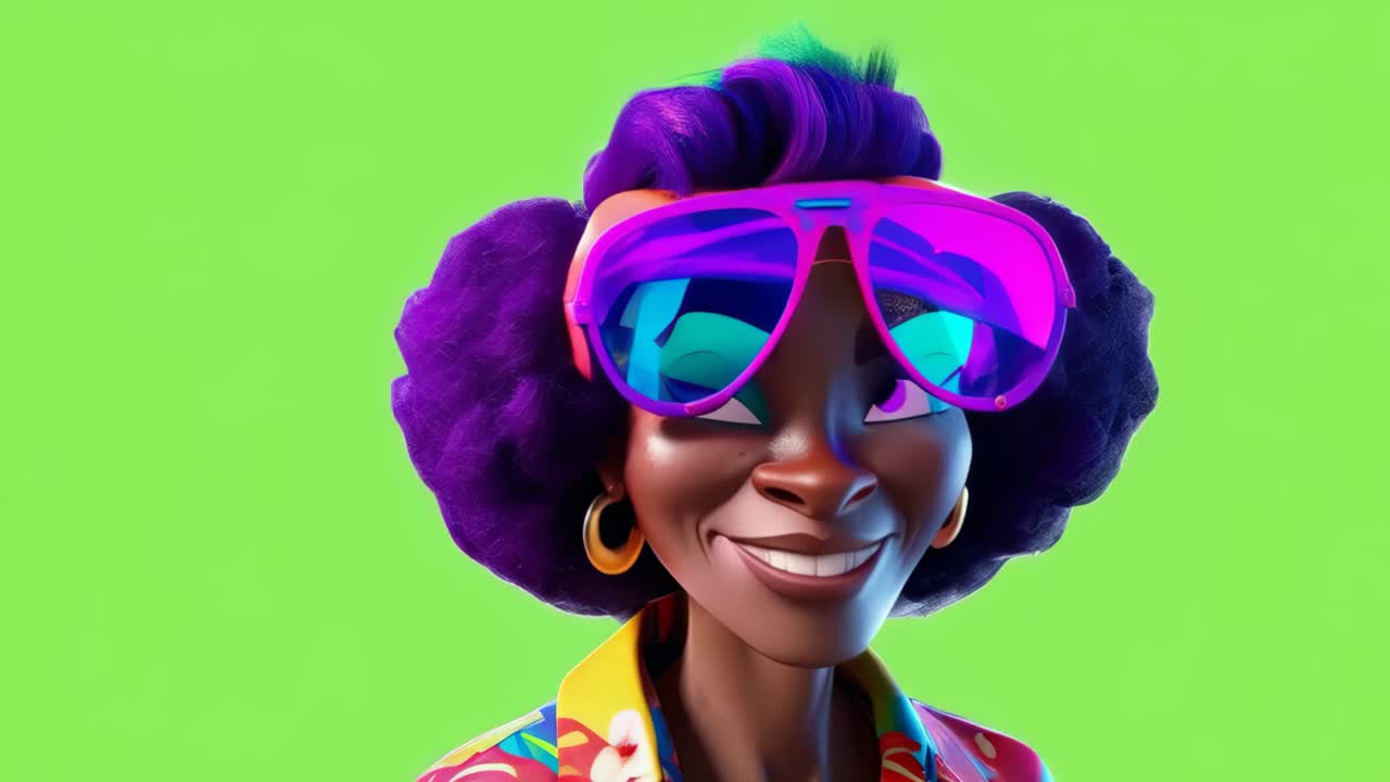 Donna afro sorridente, che indossa una camicia floreale e un berretto.
