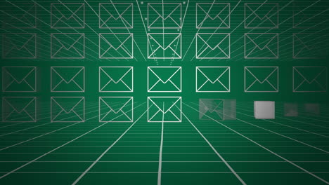 iconos de sobre y cuadrícula móvil sobre fondo verde