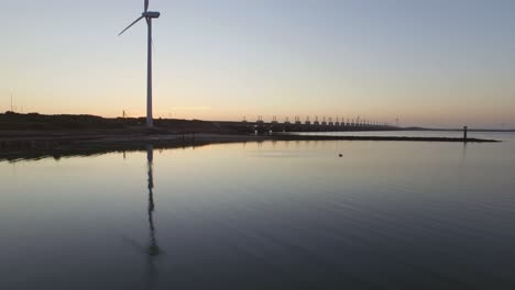 Aus-Der-Luft:-Das-Oosterschelde-sturmflutwehr-Und-Windturbinen-In-Den-Niederlanden