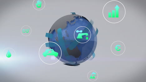 animation of icons over globe on white background