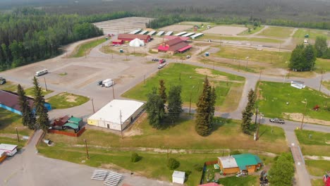 4k drone video of tanana valley state fairgrounds in fairbanks, alaska during sunny summer day