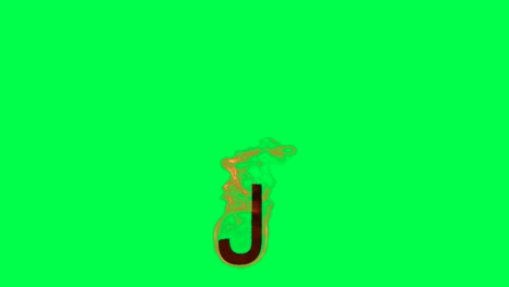 burning letter j on green screen