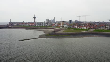 Aerial-orbit-with-a-stunning-panorama-of-Vlissingen,-the-Netherlands