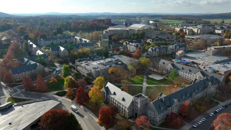 high aerial shot of virginia tech campus in blacksburg, virginia