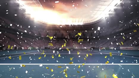 animation of confetti falling over sports stadium