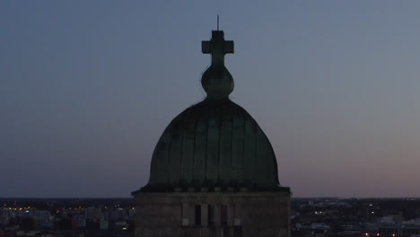 drone shot of high church dome with orthodox cross symbols. religion christian cross. pedestal up