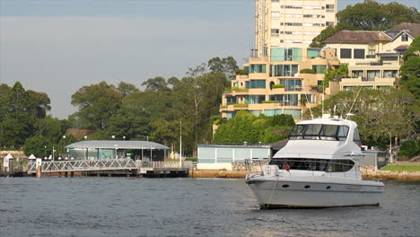 A-luxury-yacht-floats-on-Sydney-Harbour-near-McMahons-point-Australia