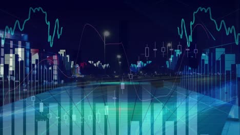 graphs, arrows, and bar chart